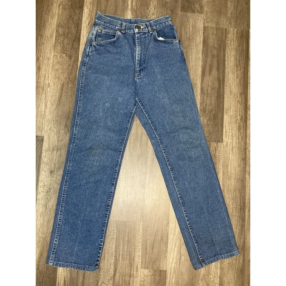 Y2K Vtg Lee Riders Womens 9 High Rise Mom Straight Jeans Blue Denim 26x30 USA - Picture 4 of 7